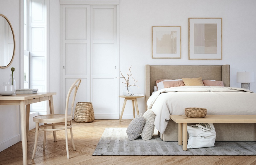 Scandinavian bedroom interior - stock photo